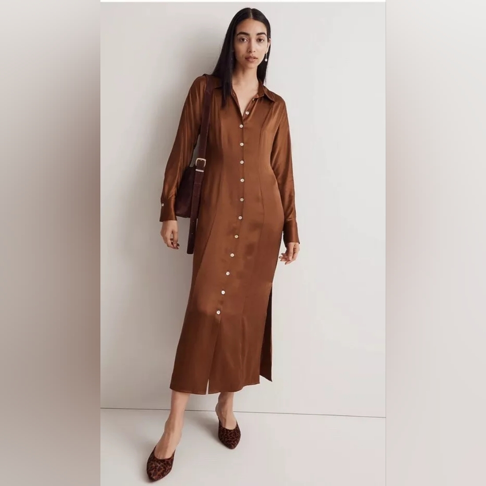 Madewell viscose satin shirt dress